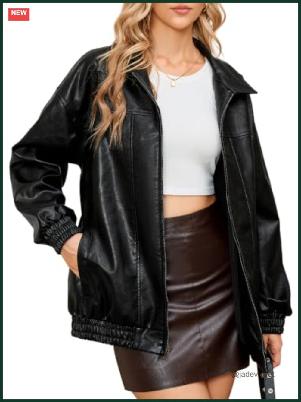 Women's Faux Leather Zip Ribbed Oversized Winter Warm Coat